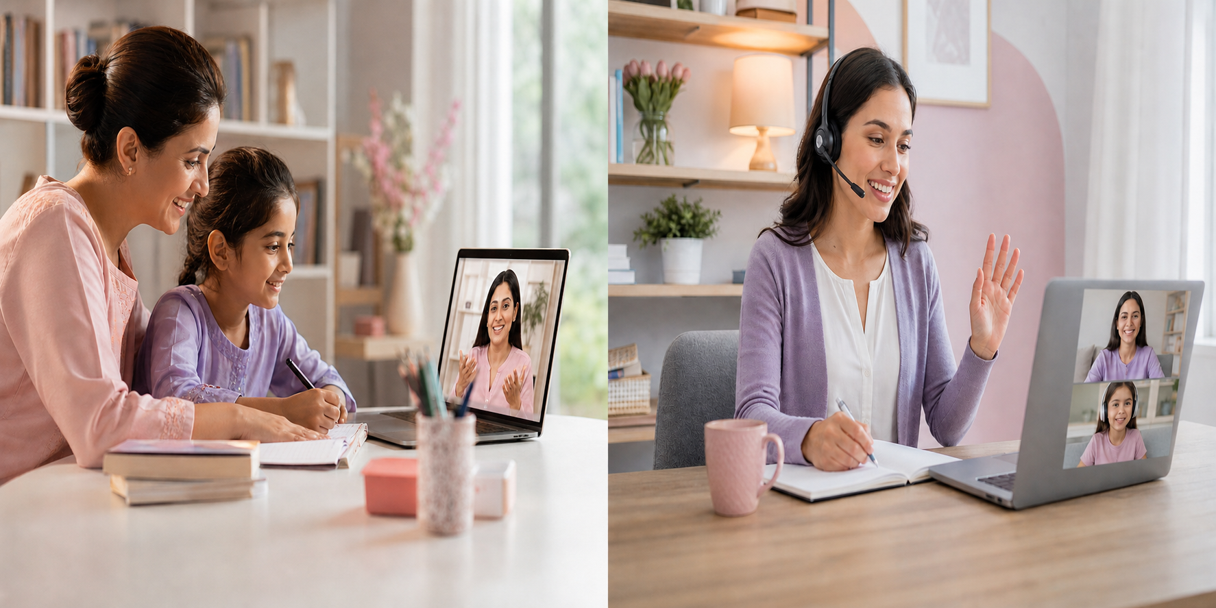 Women and children learning English through private online conversation lessons